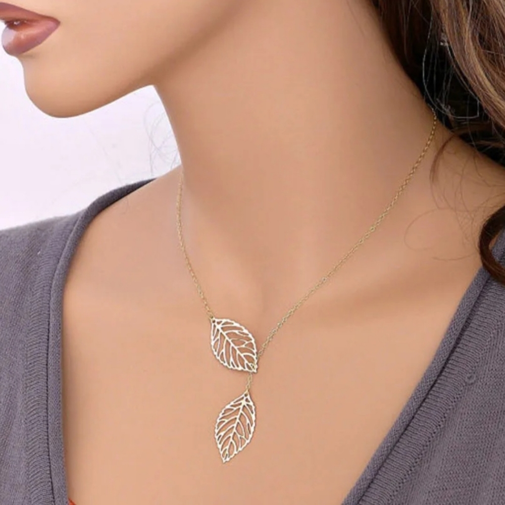 Gold Lasercut Leaf Floral Plant Leafs Alloy Lariate Choker Necklace - Picture 11 of 16